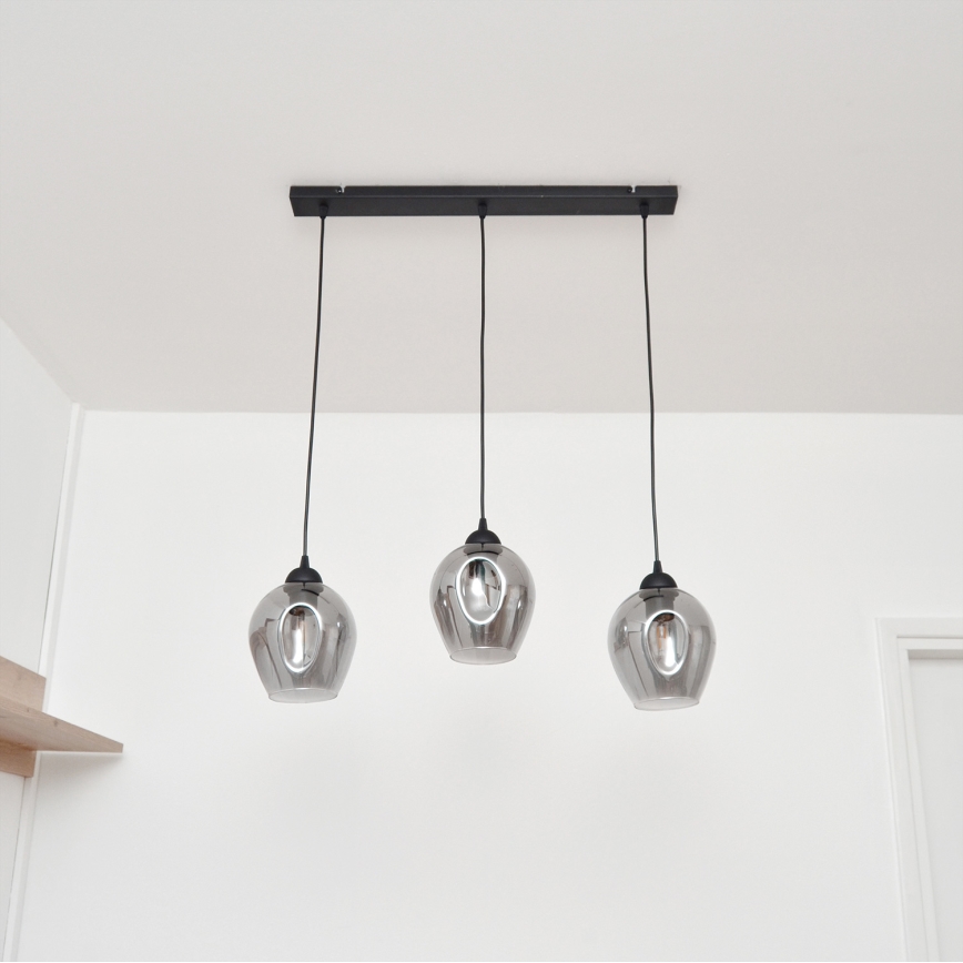 Lustra ar auklu LILI 3xE27/15W/230V melna/pelēka