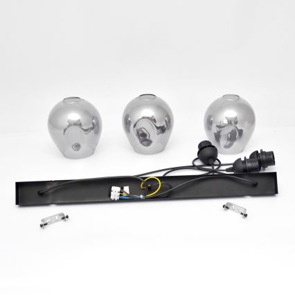 Lustra ar auklu LILI 3xE27/15W/230V melna/pelēka