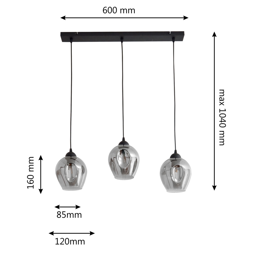 Lustra ar auklu LILI 3xE27/15W/230V melna/pelēka