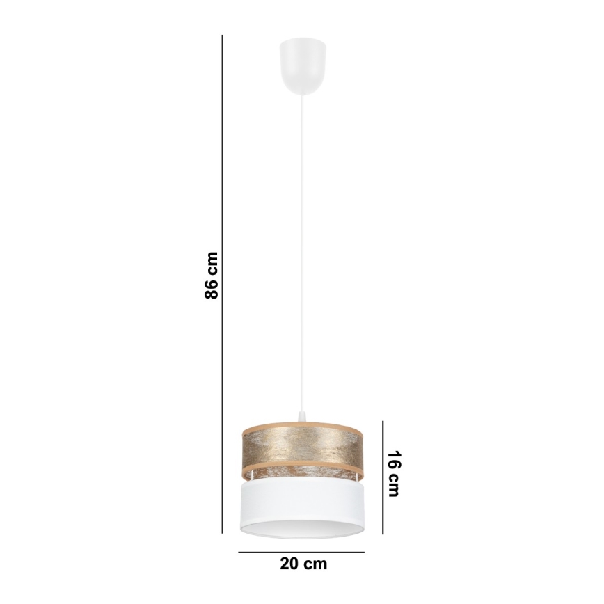 Lustra ar auklu LIMA 1xE27/60W/230V zeltaina/balta
