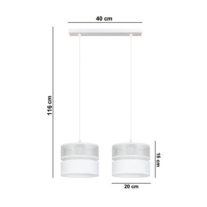 Lustra ar auklu LIMA 2xE27/60W/230V sudraba/balta