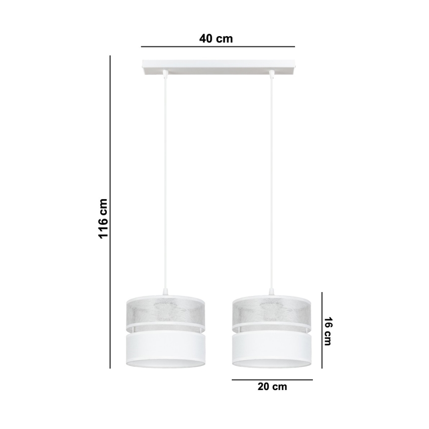 Lustra ar auklu LIMA 2xE27/60W/230V sudraba/balta