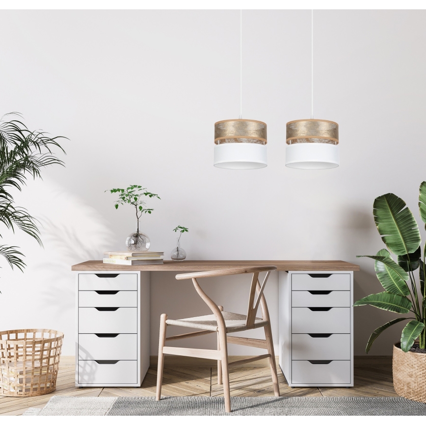 Lustra ar auklu LIMA 2xE27/60W/230V zeltaina/balta