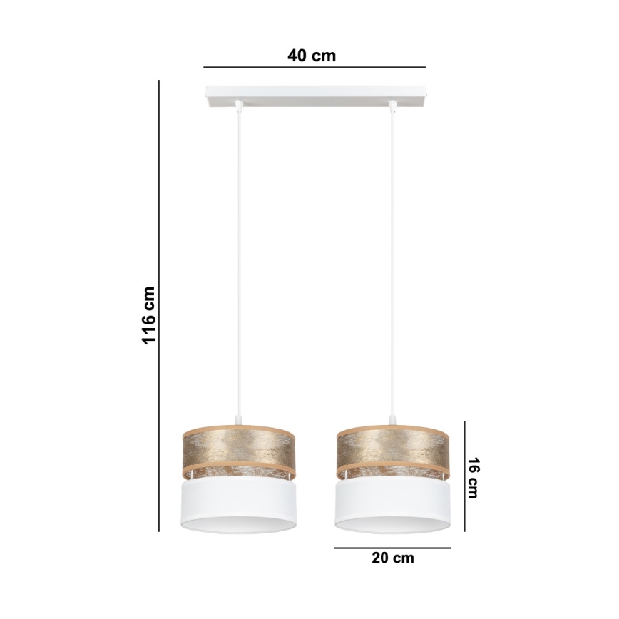 Lustra ar auklu LIMA 2xE27/60W/230V zeltaina/balta