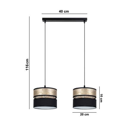 Lustra ar auklu LIMA 2xE27/60W/230V zeltaina/melna