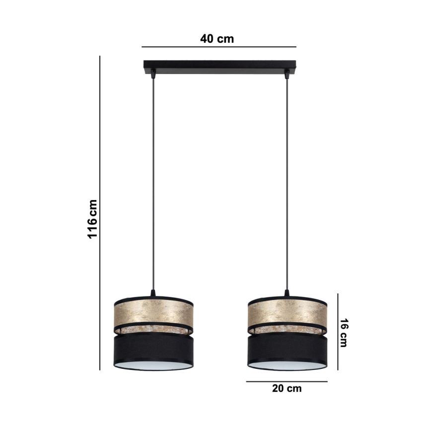 Lustra ar auklu LIMA 2xE27/60W/230V zeltaina/melna