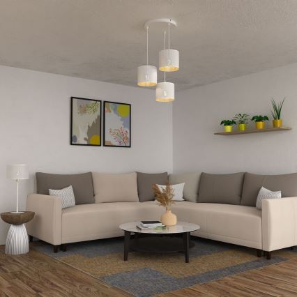 Lustra ar auklu LOFT SHADE 3xE27/60W/230V balta/zelta