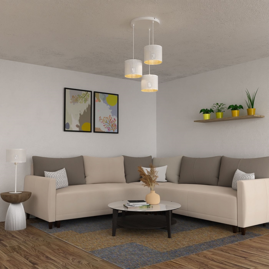Lustra ar auklu LOFT SHADE 3xE27/60W/230V balta/zelta