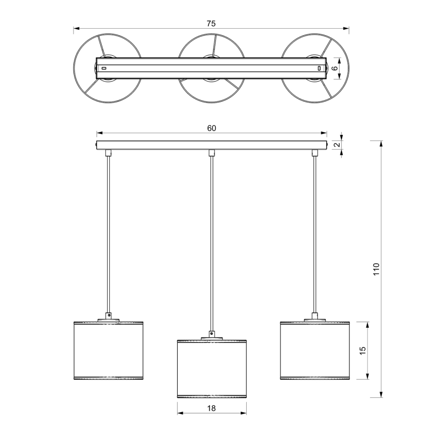 Lustra ar auklu LOFT SHADE 3xE27/60W/230V melna