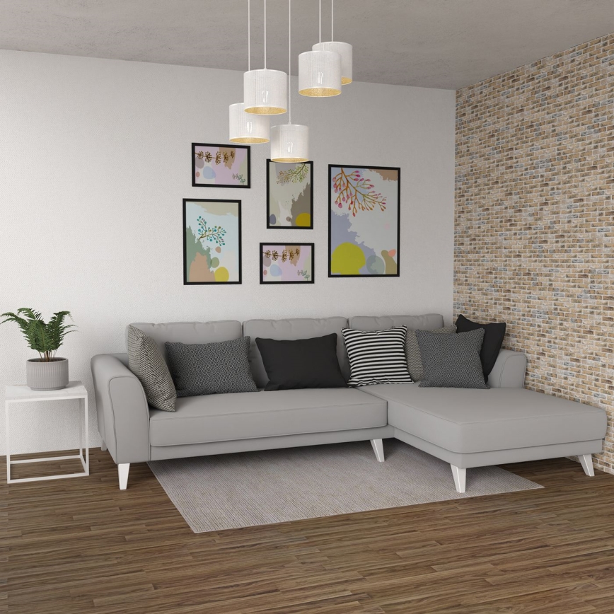 Lustra ar auklu LOFT SHADE 5xE27/60W/230V balta/zelta