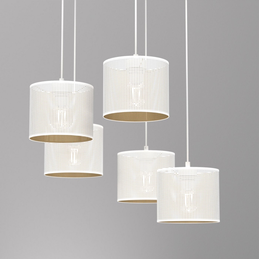 Lustra ar auklu LOFT SHADE 5xE27/60W/230V balta/zelta