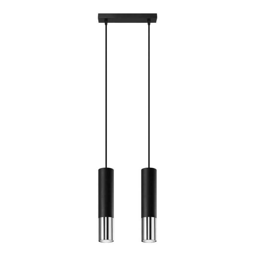 Lustra ar auklu LOOPEZ 2xGU10/10W/230V melna/spīdīgi hromēts