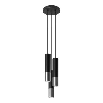 Lustra ar auklu LOOPEZ 3xGU10/10W/230V apaļa melna/spīdīgi hromēts