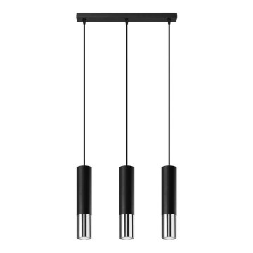 Lustra ar auklu LOOPEZ 3xGU10/10W/230V melna/spīdīgi hromēts