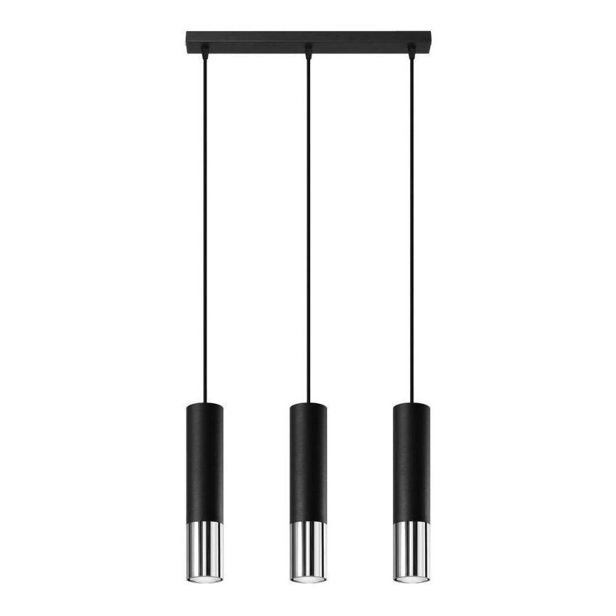 Lustra ar auklu LOOPEZ 3xGU10/10W/230V melna/spīdīgi hromēts