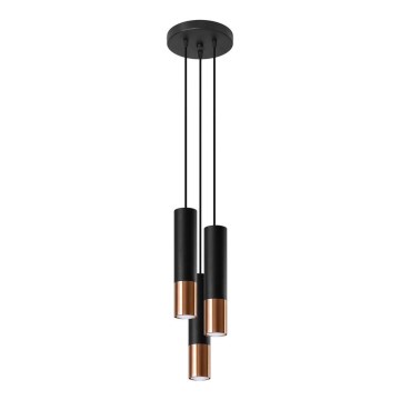 Lustra ar auklu LOOPEZ 3xGU10/40W/230V apaļa melna/kapara