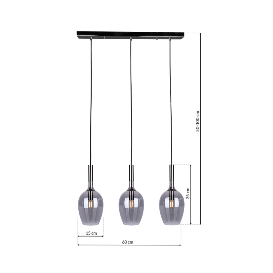 Lustra ar auklu LUGANO 3xE14/40W/230V pelēka