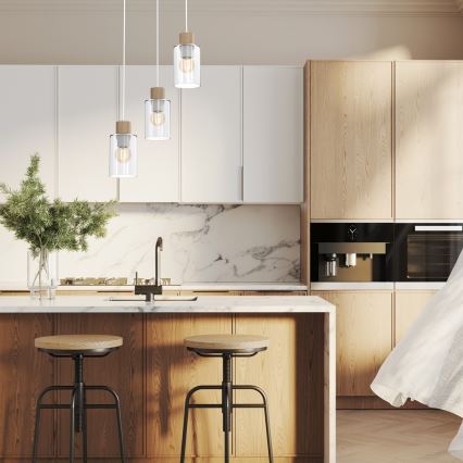 Lustra ar auklu MADERA 3xE27/60W/230V balta/koks