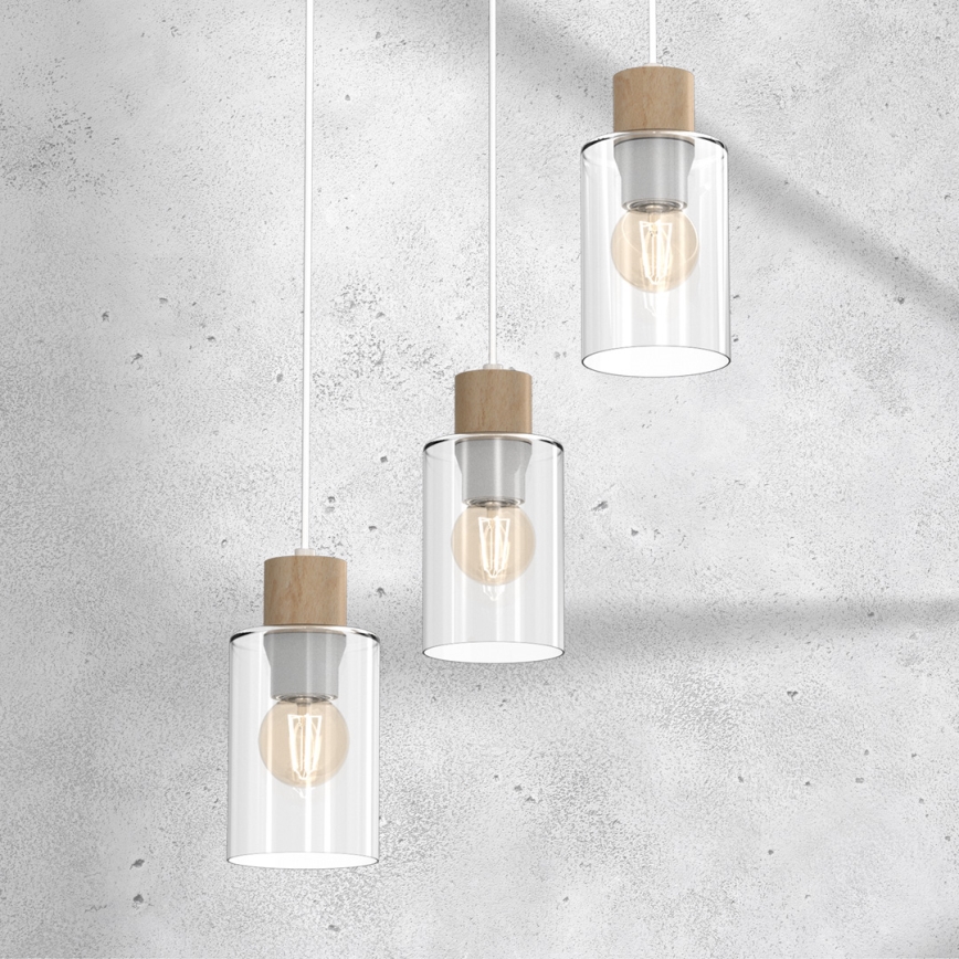 Lustra ar auklu MADERA 3xE27/60W/230V balta/koks