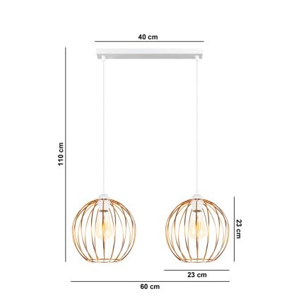 Lustra ar auklu MATT 2xE27/60W/230V balta/vara