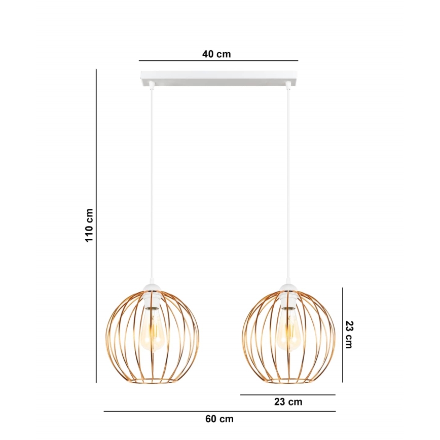 Lustra ar auklu MATT 2xE27/60W/230V balta/vara