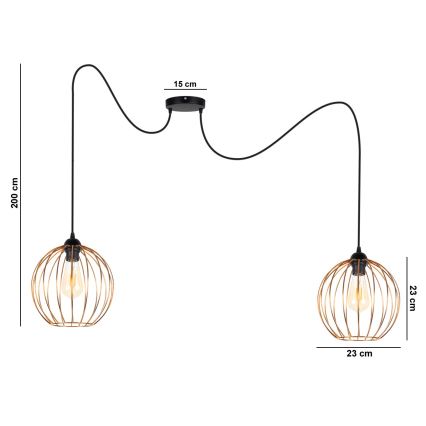 Lustra ar auklu MATT 2xE27/60W/230V zirneklis melna/varš