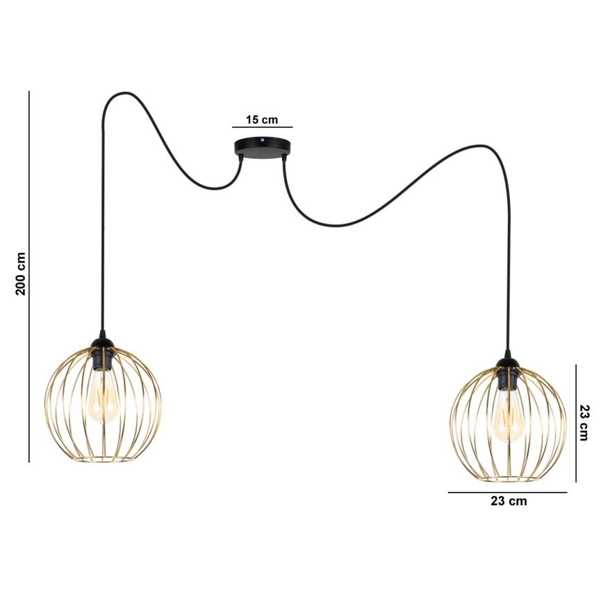 Lustra ar auklu MATT 2xE27/60W/230V zirneklis melna/zelta