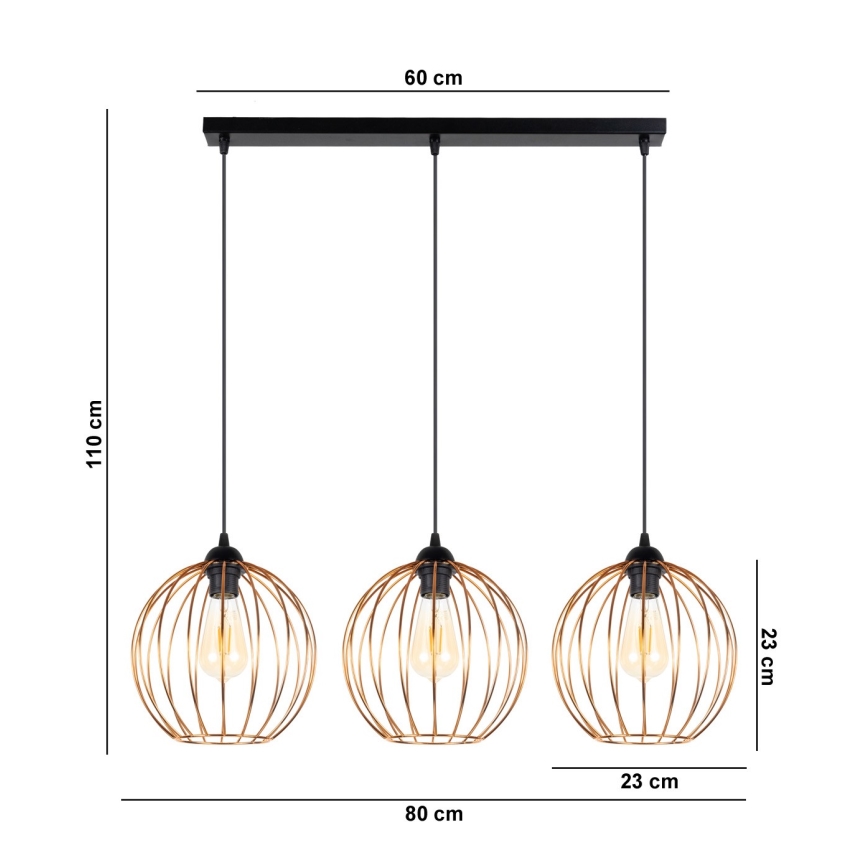 Lustra ar auklu MATT 3xE27/60W/230V melna/vara