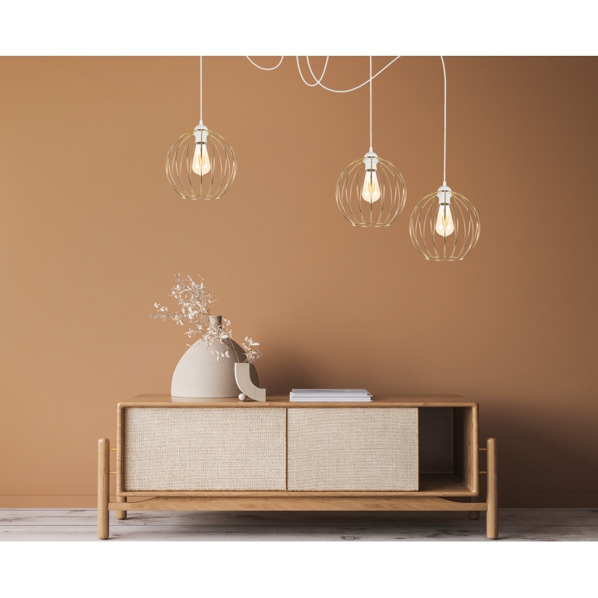 Lustra ar auklu MATT 3xE27/60W/230V zirneklis balta/zelta