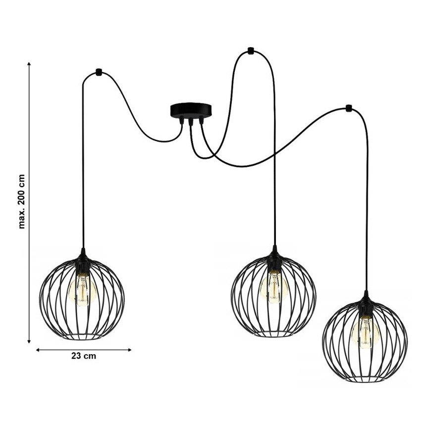 Lustra ar auklu MATT 3xE27/60W/230V zirneklis