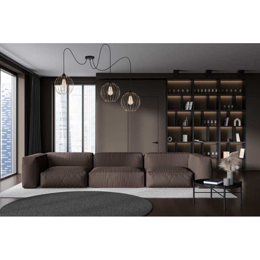 Lustra ar auklu MATT 3xE27/60W/230V zirneklis melna/zelta