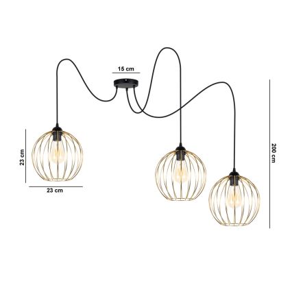 Lustra ar auklu MATT 3xE27/60W/230V zirneklis melna/zelta