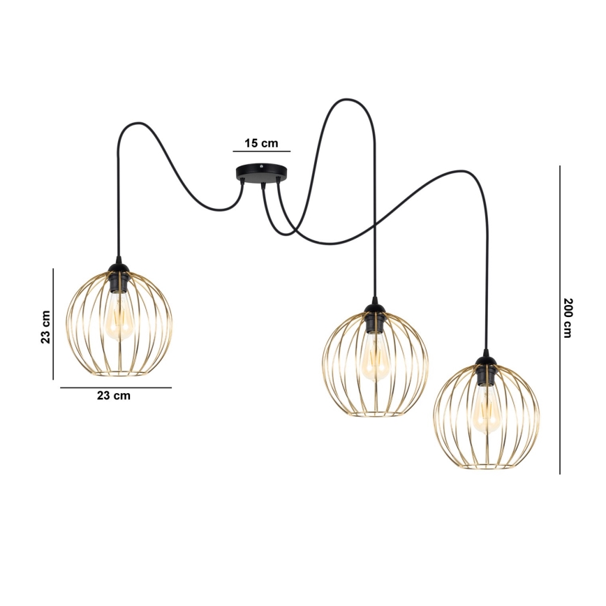 Lustra ar auklu MATT 3xE27/60W/230V zirneklis melna/zelta