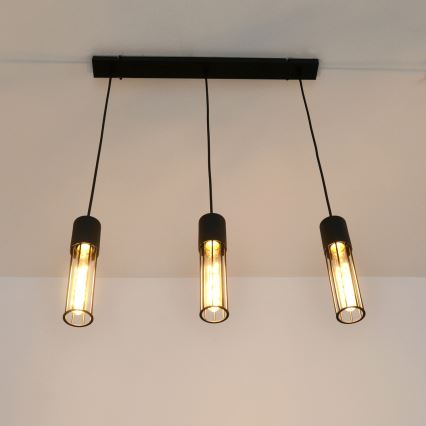 Lustra ar auklu MELODY 3xE27/15W/230V melna