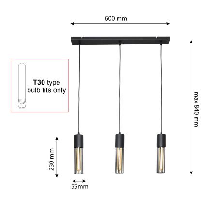 Lustra ar auklu MELODY 3xE27/15W/230V melna