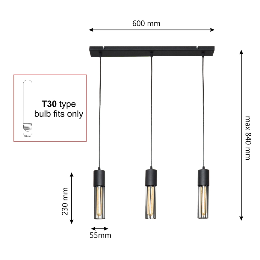 Lustra ar auklu MELODY 3xE27/15W/230V melna
