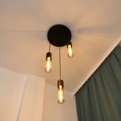Lustra ar auklu MELODY 3xE27/15W/230V melna