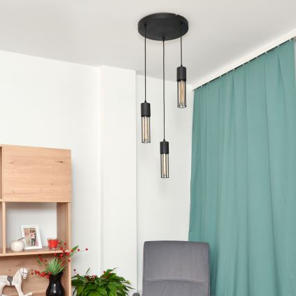 Lustra ar auklu MELODY 3xE27/15W/230V melna