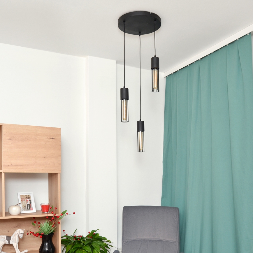 Lustra ar auklu MELODY 3xE27/15W/230V melna