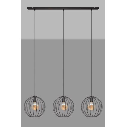 Lustra ar auklu MERCURE 3xE27/15W/230V melna