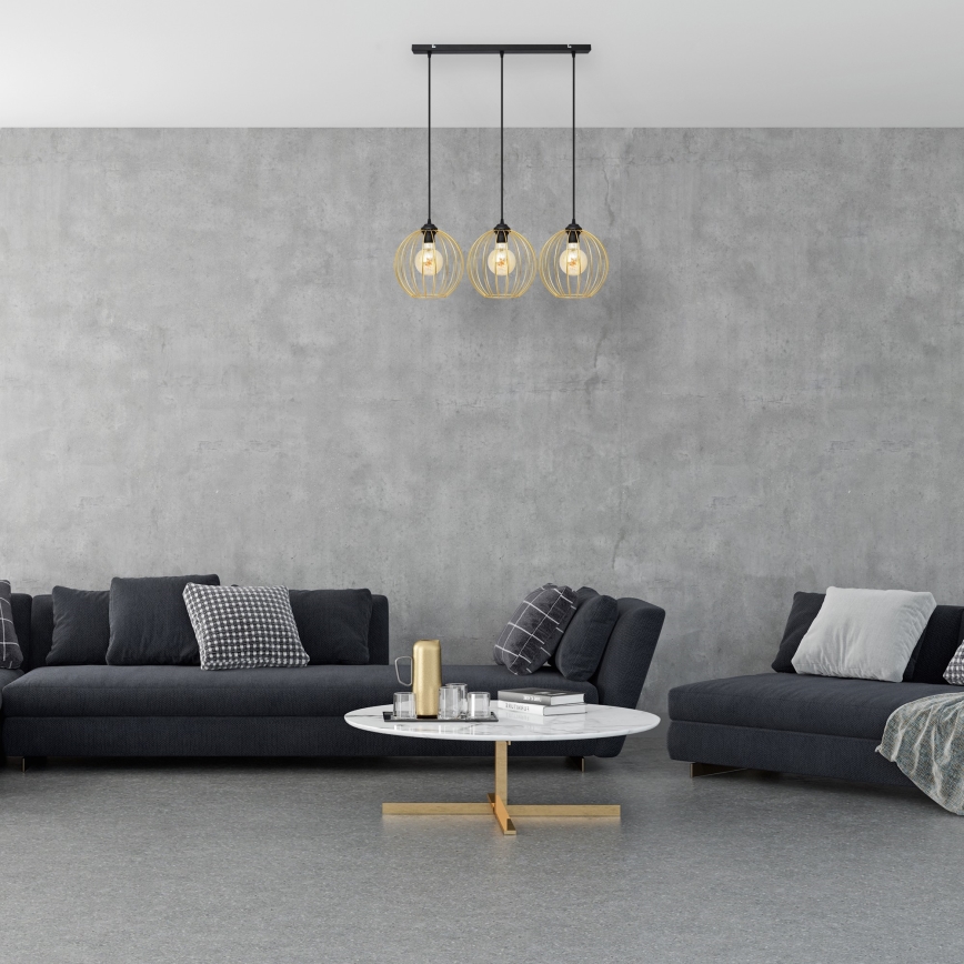 Lustra ar auklu MERCURE 3xE27/15W/230V zelta/melna