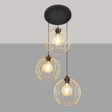 Lustra ar auklu MERCURE 3xE27/15W/230V zelta/melna