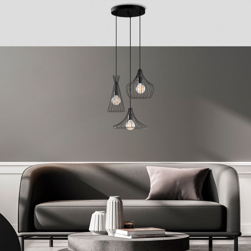 Lustra ar auklu MEZOPOTAMYA 3xE27/40W/230V melna