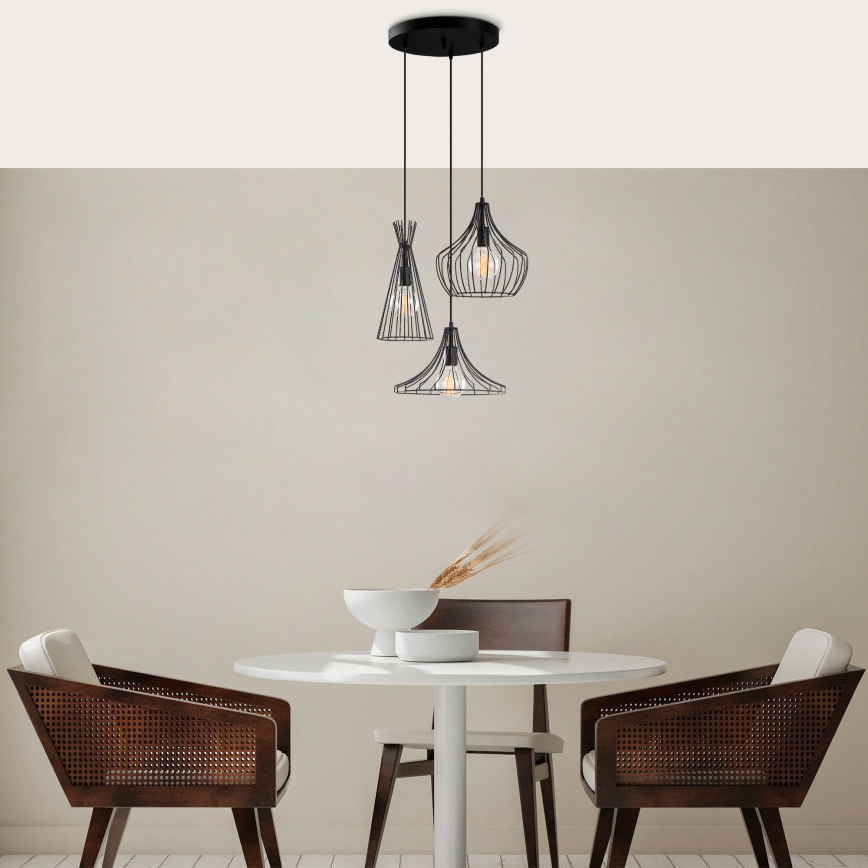 Lustra ar auklu MEZOPOTAMYA 3xE27/40W/230V melna