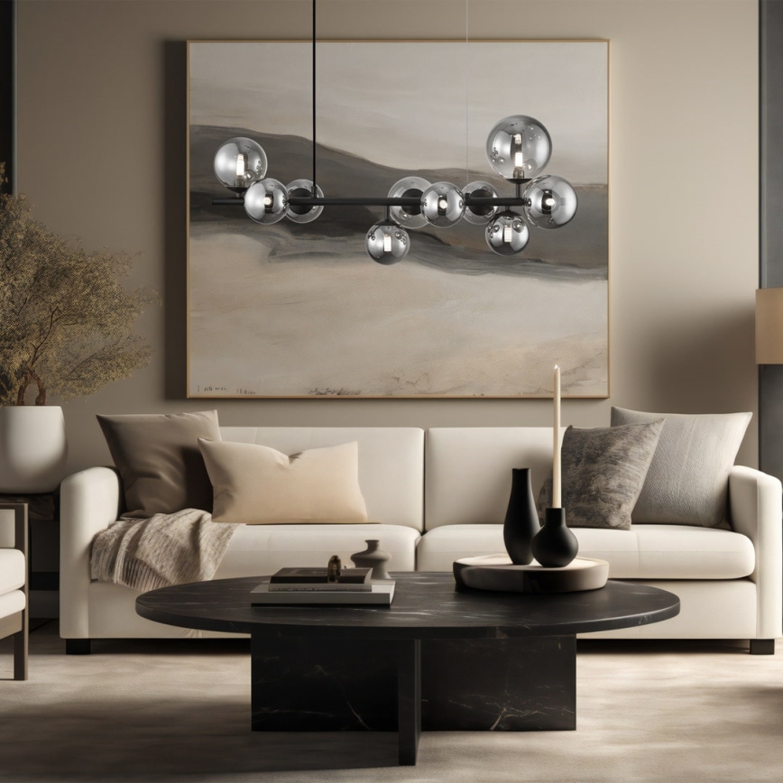 Lustra ar auklu MILA 10xG9/9W/230V melna/pelēka