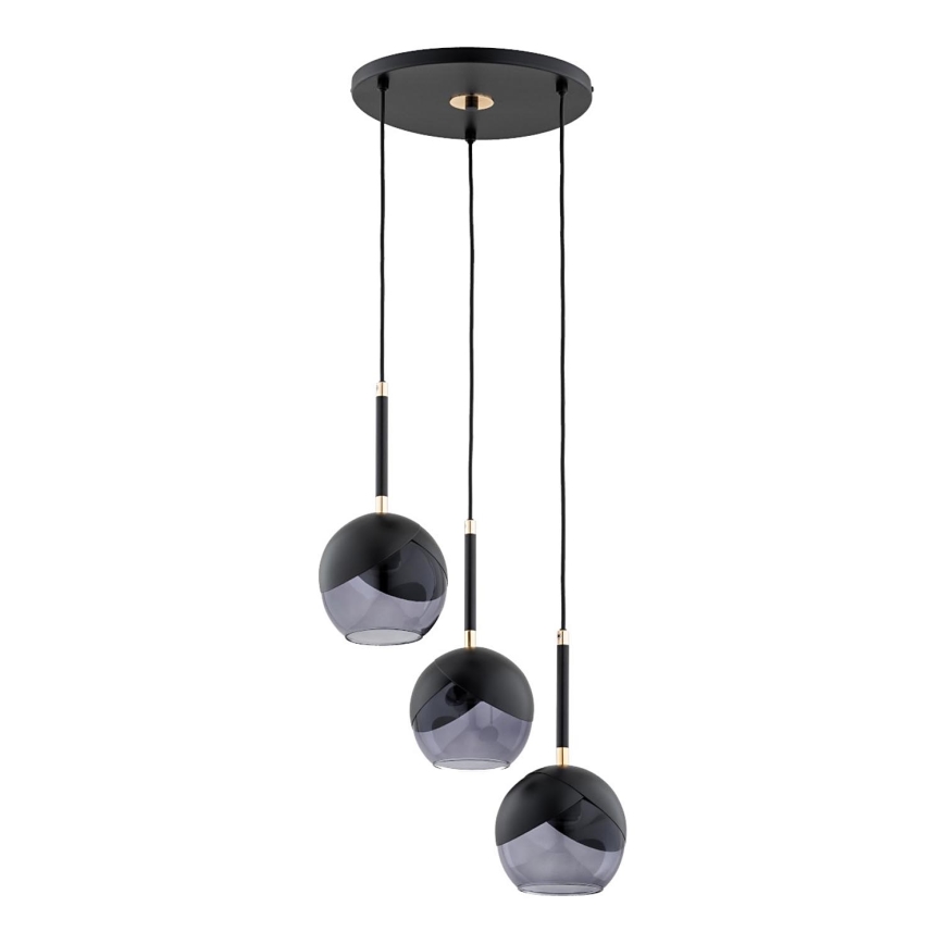 Lustra ar auklu MILTONA 3xE27/60W/230V melna/pelēka