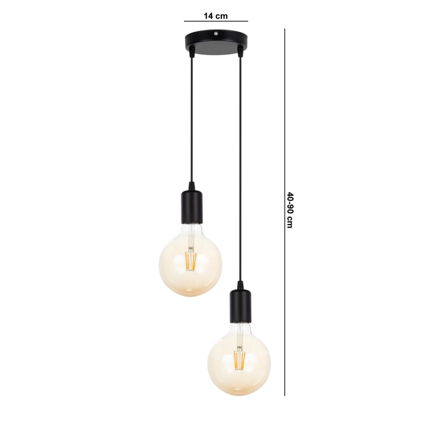 Lustra ar auklu MIROS 2xE27/60W/230V apaļa melna
