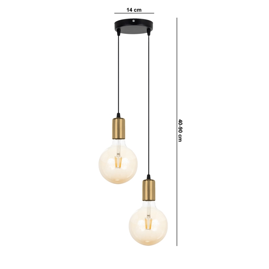 Lustra ar auklu MIROS 2xE27/60W/230V apaļa melna/zeltaina