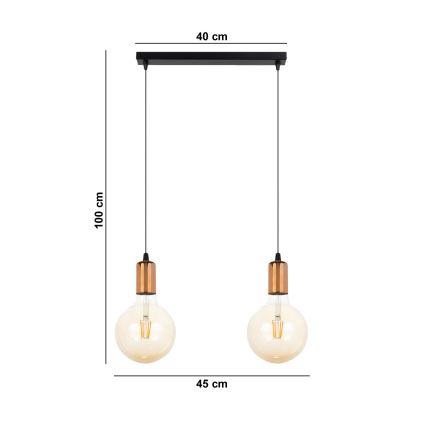 Lustra ar auklu MIROS 2xE27/60W/230V melna/vara