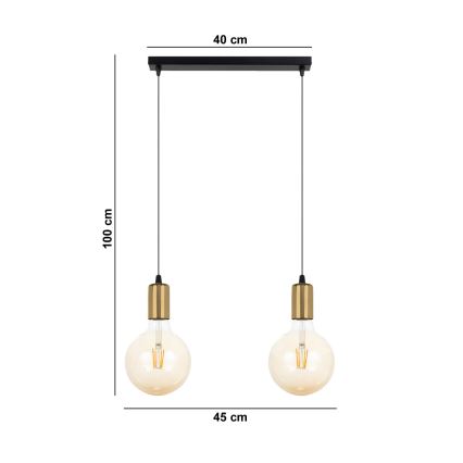 Lustra ar auklu MIROS 2xE27/60W/230V melna/zeltaina